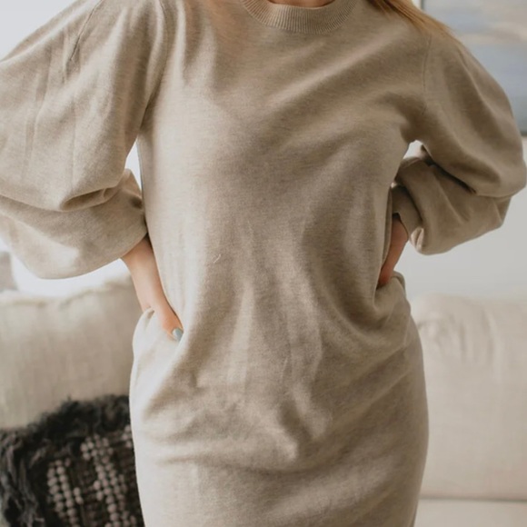 In Wear Sammy Sweater Dress Beige Long Sleeve Dress - Picture 2 of 4